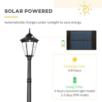 Outsunny 94.5" Solar Lamp Post Light, Dusk to Dawn Vintage Style Street Light, Aluminum Solar Powdered Lamp, PIR Motion Sensor for Garden, Lawn, Pathway, Driveway, Black(m-4)