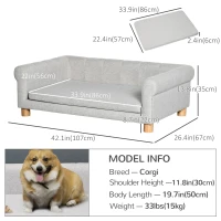 PawHut Modern Pet Sofa Cat or Medium Large Dog Bed W/ Removable Seat Cushion, Light Grey(m-3)