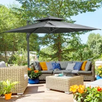 Outsunny 10ft Offset Patio Umbrella, Hanging Cantilever Umbrella, Square Shape, Aluminum Cross Base, Tilt, 360-Degree Rotation, Gray(m-10)