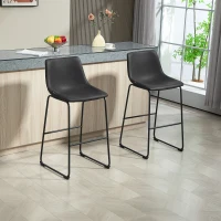 HOMCOM Counter Height Bar Stools Set of 2, Vintage PU Leather Bar Chairs, Kitchen Stool with Footrest, Dark Brown(m-1)