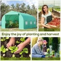 Outsunny 15' x 10' x 7' Walk-in Greenhouse Outdoor Plant Tunnel Warm Hot House w/ Roll Up Door and 6 Mesh Windows, Steel Frame, Green(m-7)