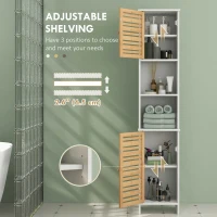 HOMCOM Tall Bathroom Cabinet with Bamboo Doors, Bathroom Storage Cabinet with Adjustable Shelves and Open Compartments, White(m-5)