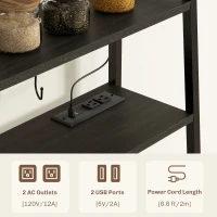 HOMCOM Industrial Kitchen Shelves with Charging Station and LED Lights, Kitchen Storage Rack with Barn Door, Distressed Gray(m-6)