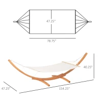 Outsunny Outdoor Hammock with Stand, Extra Large Heavy Duty Wooden Frame, No Tree Needed, 12.8' Indoor Outside Boho Style Nap Bed, Natural Cotton, White(m-3)