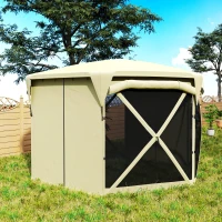 Outsunny 11 x 11ft Pop Up Gazebo Screen Tent with Removable Roof Cover, Roll-up Wind Panels for Camping, Backyard, Beige(m-8)