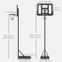 Soozier 5ft-10ft Height Adjustable Basketball Hoop Stand, Portable Basketball System with Wheels and 43" Backboard for Youth Junior(m-3)