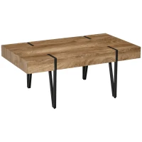 HOMCOM Rustic Coffee Table, Rectangle Nature Central Table with Steel Hairpin Legs for Living Room(m-11)