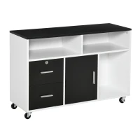 HOMCOM Lateral Filing Cabinet, Printer Stand Home Office Mobile File Cabinet with Wheels, Lockable Drawer, Black(m-2)