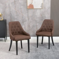 HOMCOM Modern Dining Chairs Set of 2, Button Tufted High Back Accent Chairs with Upholstered Seat, Steel Legs for Living Room, Kitchen, Study, Brown(m-10)