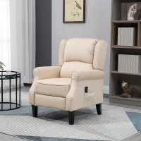 HOMCOM Massage Recliner Chair for Living Room, Push Back Recliner Sofa, Suede Wingback Reclining Chair with Extendable Footrest, Wood Legs, Remote Control, Side Pockets, Beige(m-8)