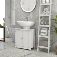 HOMCOM Under Sink Bathroom Cabinet, Pedestal Sink Storage Cabinet with 2 Doors, Shelf and U-Shape, White(m-10)