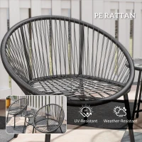 Outsunny 3 Piece Wicker Patio Furniture Set with Soft Seat Cushions, Tempered Glass Tabletop, Bistro Set for Garden, Black(m-6)
