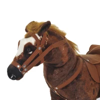 Qaba Standing Ride on Horse, Plush Pony Toy for Kids with Neighing Sound, Soft Padding, for Cowboy Cowgirl Aged 3-8 Years Old, Brown(m-10)