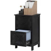 HOMCOM Vertical File Cabinet with 3 Drawers, Rustic Farmhouse Office Storage Cabinet for A4, Letter Size, Distressed Black(m-1)