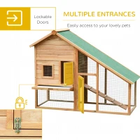 PawHut 62x26x47 Inches Rabbit Hutch Chicken Coop Wooden Poultry Hen House Small Animal Pet Cage with Outdoor Run and Ramp(m-5)