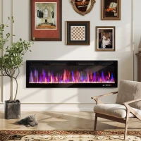 HOMCOM 60" Electric Fireplace Recessed and Wall Mounted, 1500W Ultra-thin with Adjustable Flame, Crystal, Black(m-10)