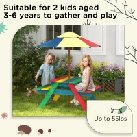Outsunny Wooden Kids Picnic Table Set with Parasol, Seating for 2 Children 3-6 Years Old, for Patio Backyard, Indoor Outdoor Use(m-5)