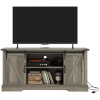 HOMCOM Sideboard with Charging Station, Farmhouse Coffee Bar Cabinet with Sliding Barn Door, TV Stand for TVs Up to 65", Gray(m-11)