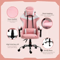 Vinsetto Racing Gaming Chair with Lumbar Support, Head Pillow, Swivel High Back Recliner Gamer Desk Chair for Office, Pink(m-7)