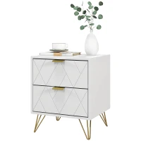 HOMCOM Modern Bedside Table, Accent Nightstand with 2 Drawers, Bed End Table for Bedroom, Living Room, White(m-2)