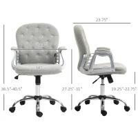 Vinsetto Button Tufted Desk Chair, Home Office Chair with Padded Armrests, Adjustable Height and Swivel Wheels, Gray(m-3)