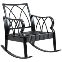 Outsunny 3-Piece Rocking Chair Bistro Set, Wicker Conversation Set, Rattan Furniture Set with Tempered Glass Side Table, Khaki(m-9)