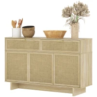 HOMCOM Boho Kitchen Sideboard Buffet Cabinet with Hinge Doors, Drawers and Adjustable Shelf for Living Room, Natural Wood(m-2)