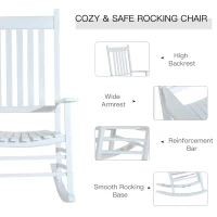 Outsunny Outdoor Rocking Chair, Patio Wooden Rocking Chair with Smooth Armrests, High Back for Garden, Balcony, Porch, Supports Up to 352 lbs, White(m-4)