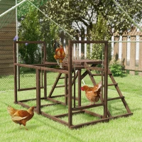 PawHut Chicken Activity Play Set with Multiple Chicken Perches, Swing, Ladder, Platform for 3-4 Chickens, Coffee(m-10)