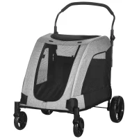 PawHut 4 Wheel Pet Stroller with Storage Basket, Afjustable Handle, Ventilated Oxford Fabric for Medium Size Dogs Cat Grey(m-11)