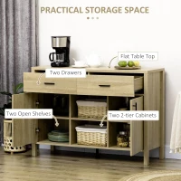 HOMCOM Buffet Table Sideboard and Buffet with 2 Drawers 2 Door Cupboards 2 Open Shelves for Living Room Light Grey(m-4)