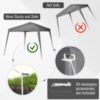 Outsunny 8' x 8' Pop Up Canopy, Outdoor Folding Tent, Portable Party Tent with Carrying Bag for Camping, Party, Picnic, Grey(m-6)
