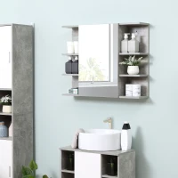 kleankin Medicine Cabinet with Mirror, Cement-Like Contemporary Bathroom Wall Cabinet with 6 Open Shelves, Grey(m-8)