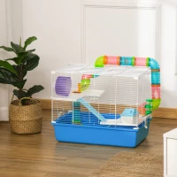 PawHut 3-Tier Large Toy-Filled Steel Small Animal Cage, Includes Exercise Wheel, Water Bottle, Food Dish, Blue(m-8)