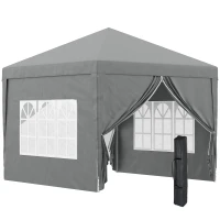 Outsunny 10'x10' Outdoor Pop Up Party Tent Wedding Gazebo Canopy with Carrying Bag (Light Grey)(m-11)