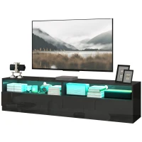 HOMCOM LED Lighted TV Stand for TVs up to 75", Modern TV Cabinet with Storage Drawers for Living Room, High Gloss Black(m-11)