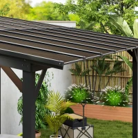 Outsunny 10' x 14' Hardtop Gazebo Wall-Mounted / Free Standing Outdoor Pergola with UPF 50+ & Waterproof Polycarbonate Roof(m-10)