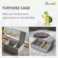 PawHut 37” Wooden Tortoise House Turtle Terrarium/ Small Reptile Enclosure with Two Room Design, Grey(m-4)