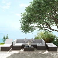 Outsunny 9 Pieces Wicker Patio Furniture Set with Cushion, Light Grey(m-8)