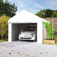 Outsunny 10 x 20ft Portable Garage Heavy Duty Carport with 2 Roll-up Doors and Removable Sidewalls for Car, Truck, Boat, White(m-10)