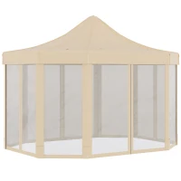 Outsunny 13' x 10' Pop Up Gazebo, Octagon Canopy Tent with Zippered Mesh Sidewalls, Weight Bags, Height Adjustable and Carrying Bag, Event Tent for Patio Garden Backyard, Beige(m-11)
