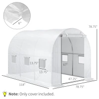 Outsunny 9.8' x 6.6' x 6.6' Plastic Greenhouse Cover Replacement, Heavy Duty Waterproof Tarp for Hoop House, Sheeting with 6 Windows, Door & Reinforcement Grid, White(m-3)