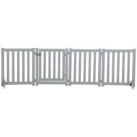 PawHut 23.5"H Foldable Dog Gate with Door, 4 Panels Freestanding Pet Gate Barriers Indoor with Support Feet, Puppy Fence for Small Dogs, Grey(m-11)