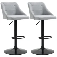HOMCOM Counter Height Bar Stools Set of 2, Adjustable Bar Chair, Swivel Fabric Kitchen Stools with Back, Armrests and Footrest for Kitchen Counter and Dining Room, Light Grey(m-11)