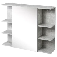 kleankin Medicine Cabinet with Mirror, Cement-Like Contemporary Bathroom Wall Cabinet with 6 Open Shelves, Grey(m-11)