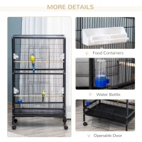 PawHut Bird Cage Conure Parrot Budgie Cage with Bird Perch & Wheels, Black(m-7)