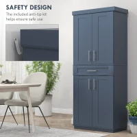 HOMCOM Modern Kitchen Pantry Freestanding Cabinet Cupboard with Doors and Drawer, Adjustable Shelving, Navy Blue(m-6)