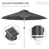 Outsunny LED Patio Umbrella, Lighted Deck Umbrella with 4 Lighting Modes, Solar & USB Charging, Charcoal Grey(m-4)