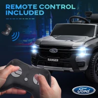 Qaba Ford Ranger Licensed 12V Ride on Car Battery Powered Kids Truck w/ Rear Storage Remote, Spring Suspension, Grey(m-6)