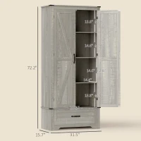 HOMCOM 72" Farmhouse Pantry Cabinet with Adjustable Shelves, Kitchen Pantry Cabinet with 2 Doors, Distressed Light Gray(m-3)